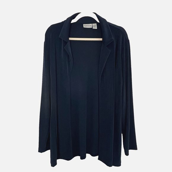 Chico's Sweaters - Chico’s Travelers Women’s Size 2 LG Slinky Open Front Cardigan Jacket Navy Long